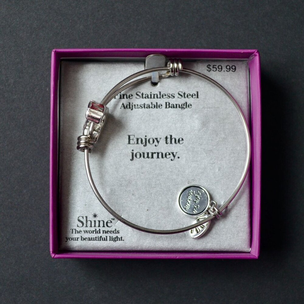 Shine Fine Stainless Steel Enjoy the Journey Adjustable Bangle Bracelet New